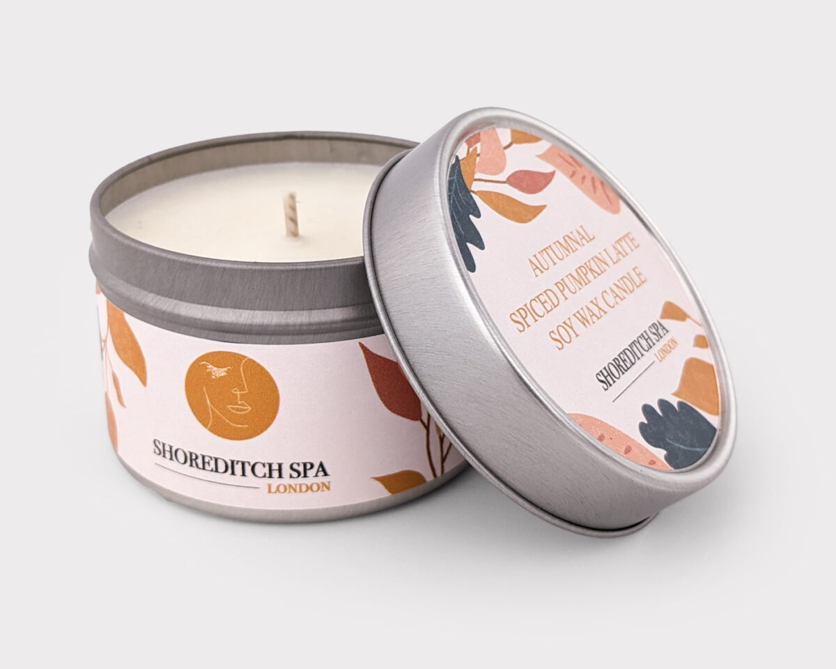 Branded Spiced Pumpkin Candle - with the lid off
