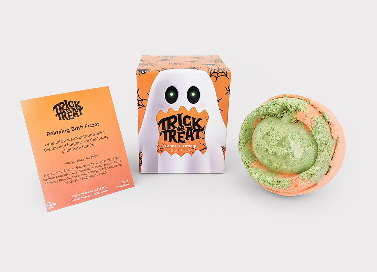 Halloween Bath Bomb Fennel and Orange with box and info sheet